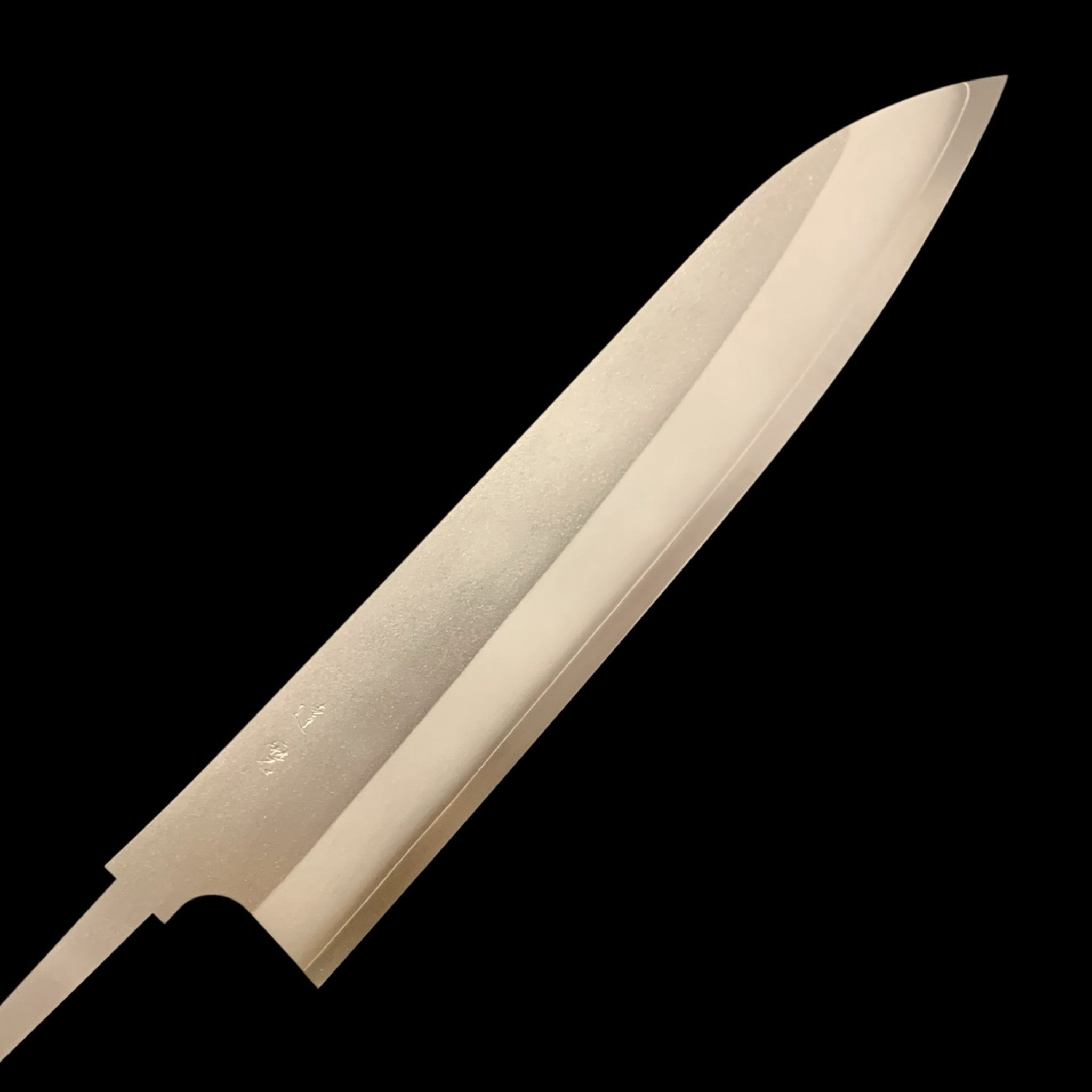 Daruma Hamono Ginsan #3 Migaki Gyuto 240mm blade-only, right side  showing kanji.