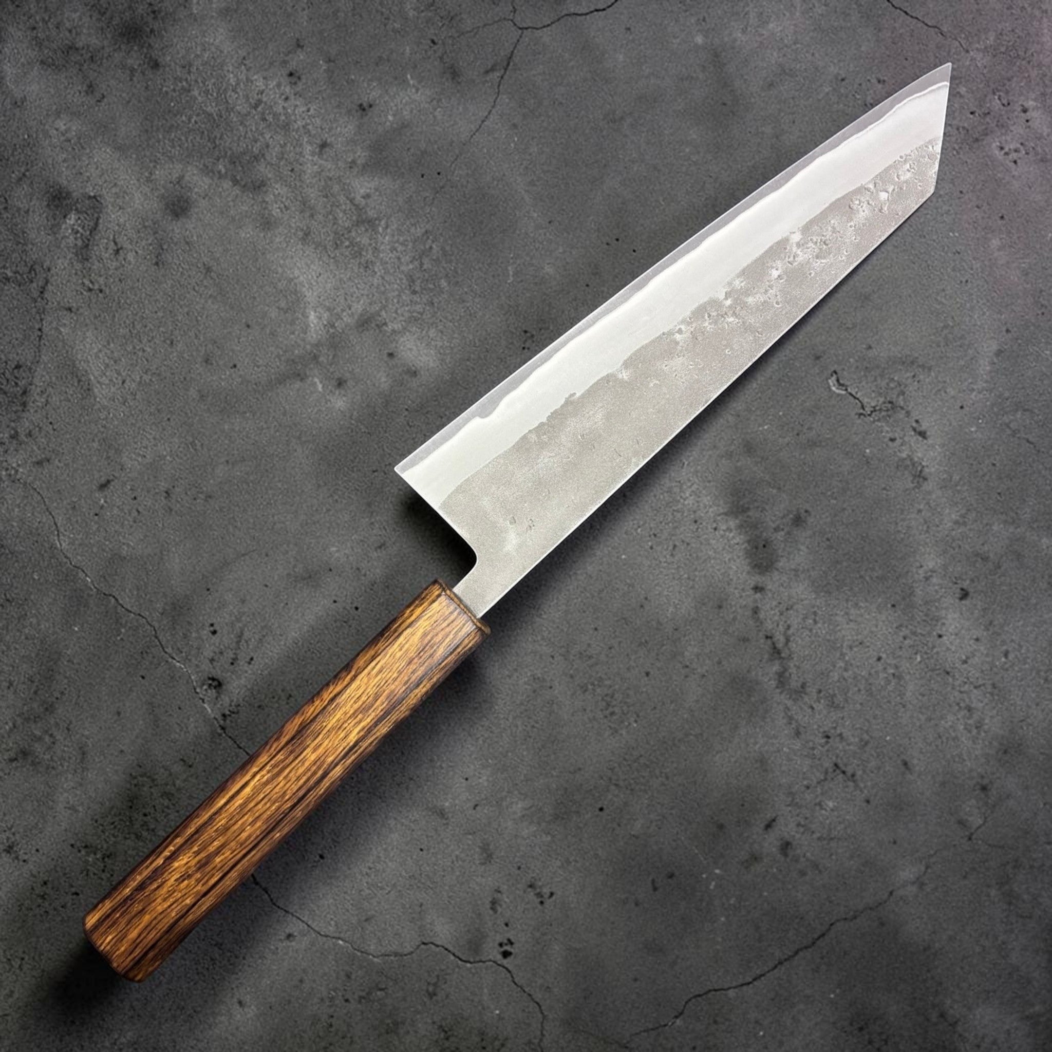 Hado SLD Kiritsuke Gyuto 200 mm, left-side view with kasumi finish and crisp k-tip geometry.
