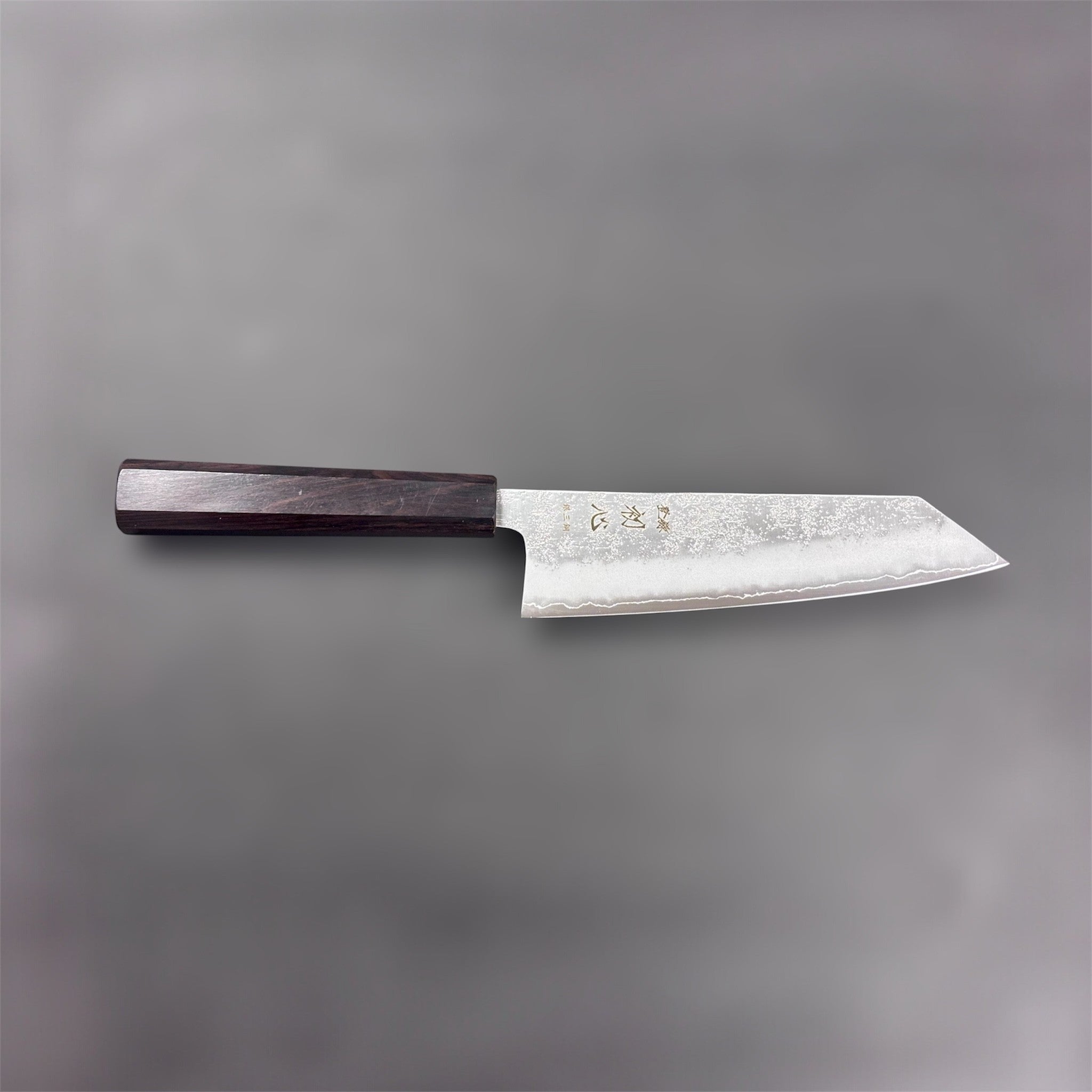 Hatsukokoro Ginrei Silver #3 Bunka 170 mm, full side profile on neutral background with mono ebony handle.