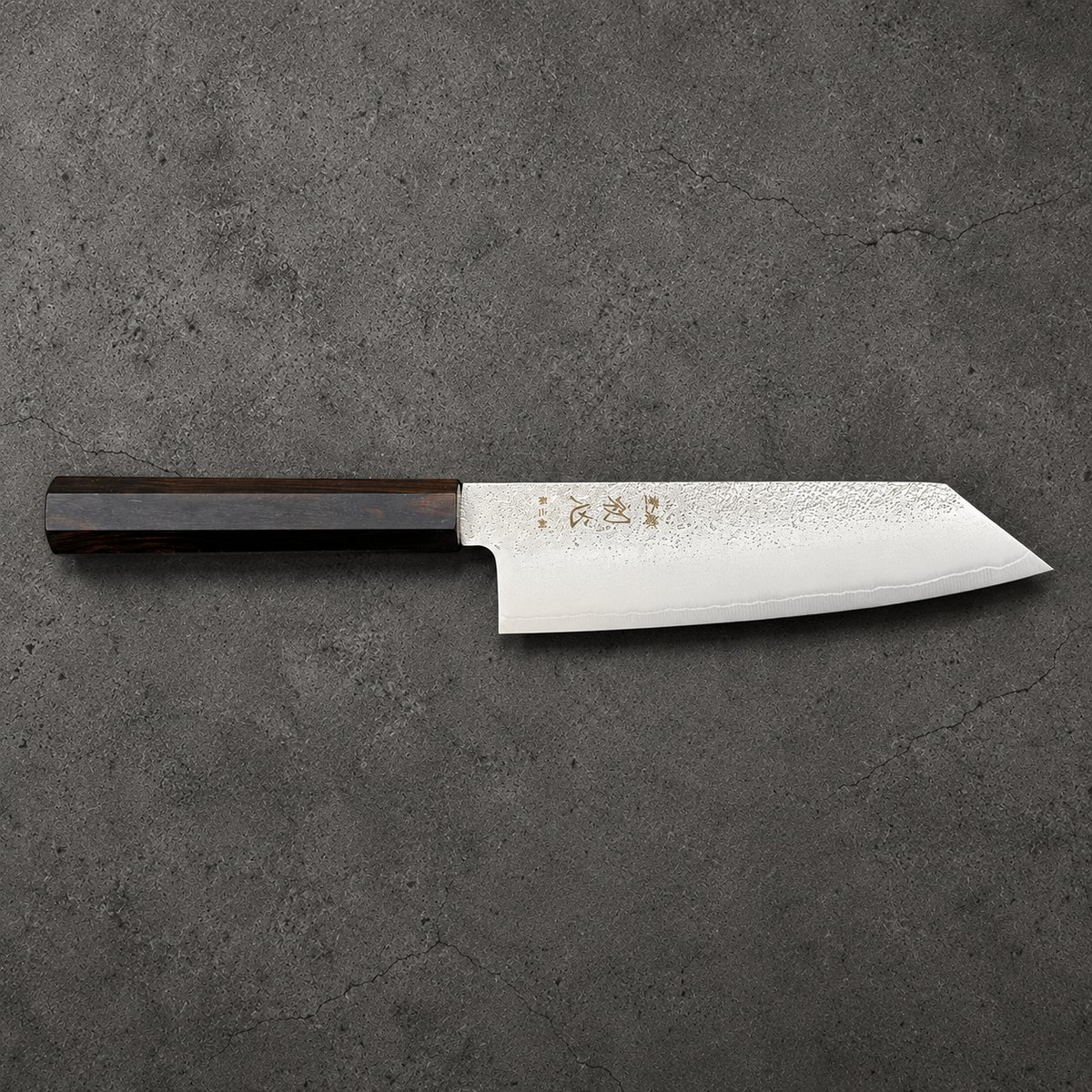 Hatsukokoro Ginrei Ko Bunka 150mm, full engraved-side profile with handle on the left