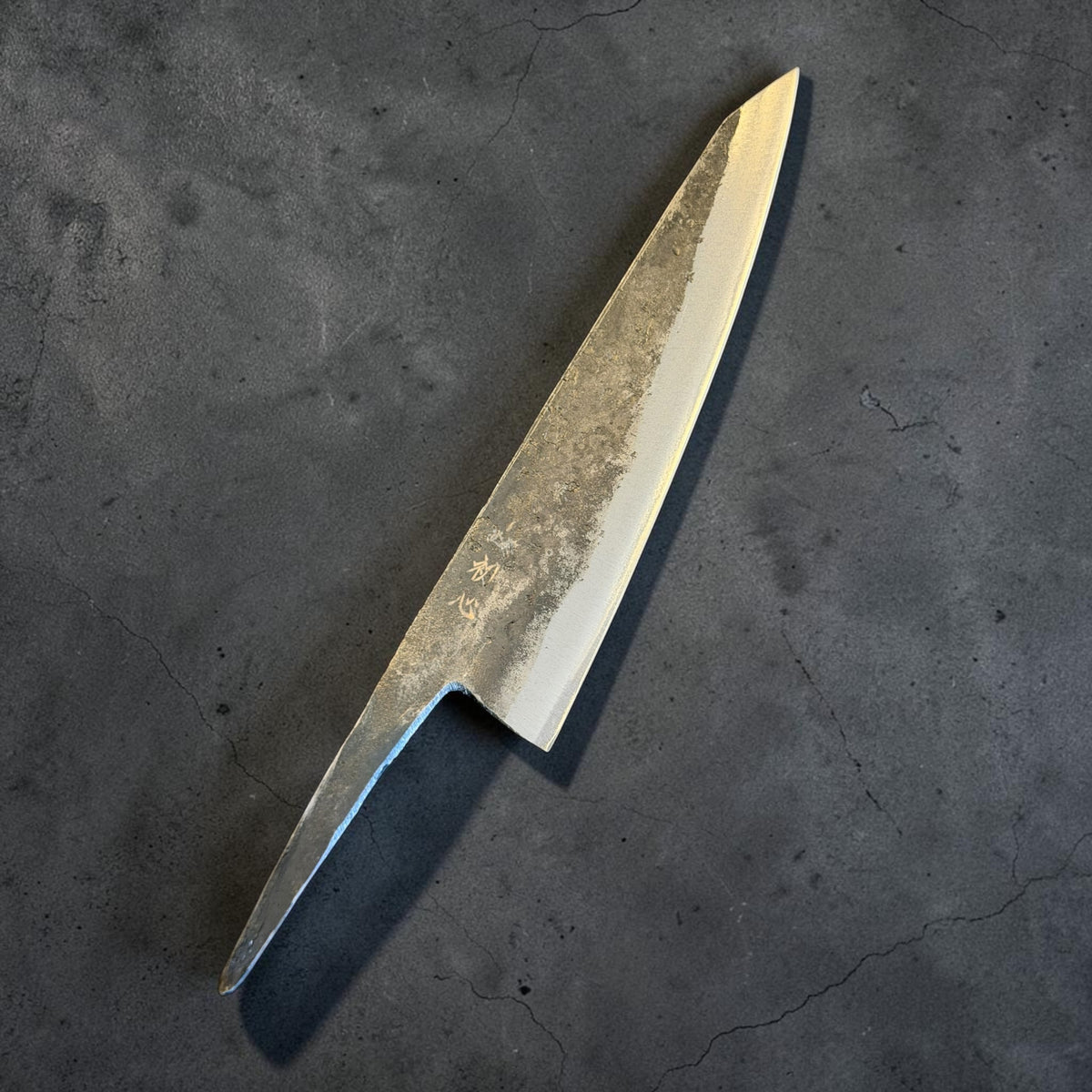Hatsukokoro Kurogane Blue #2 Kurouchi Honesuki 150mm blade only, kanji side