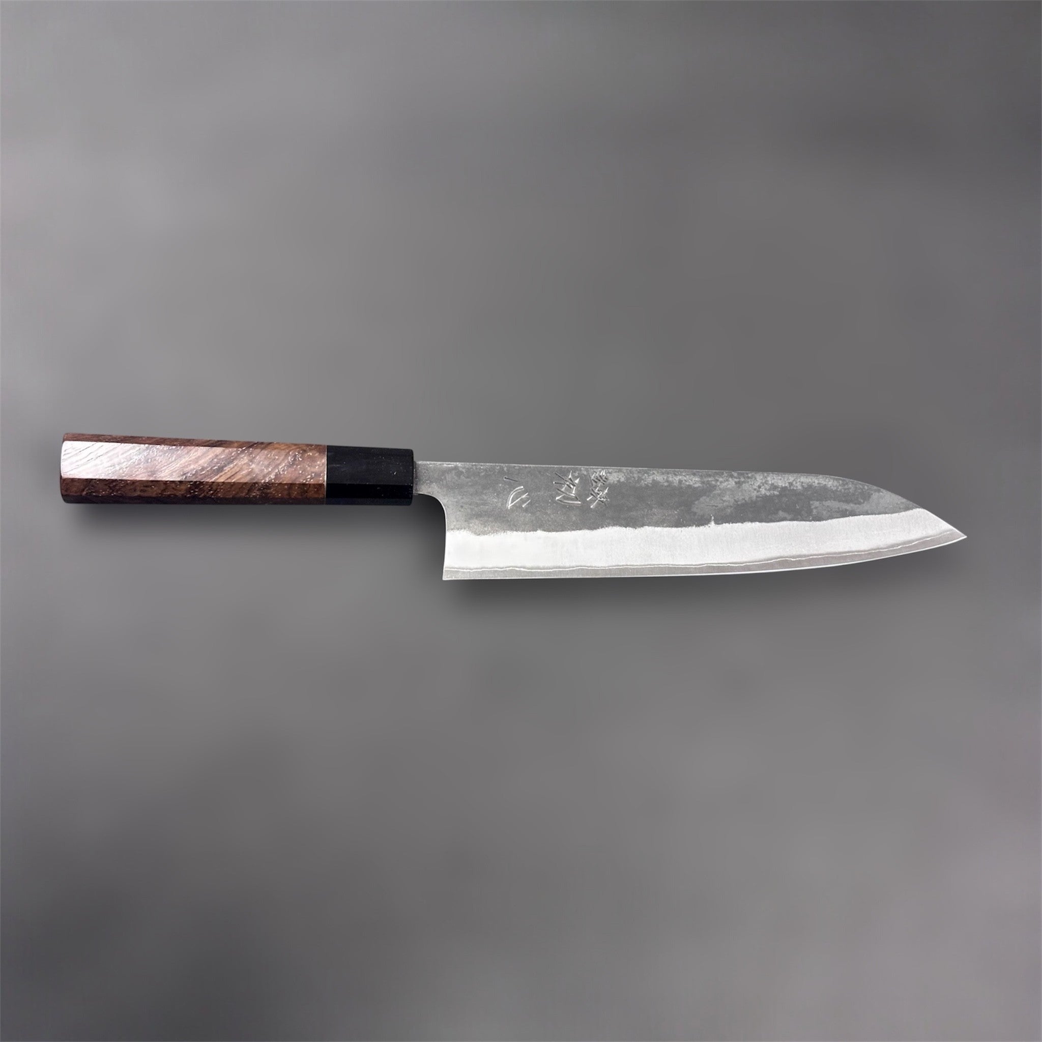 Hatsukokoro Kurokaze Stainless Clad White #2 Gyuto 210mm, full profile showing tip and edge line.