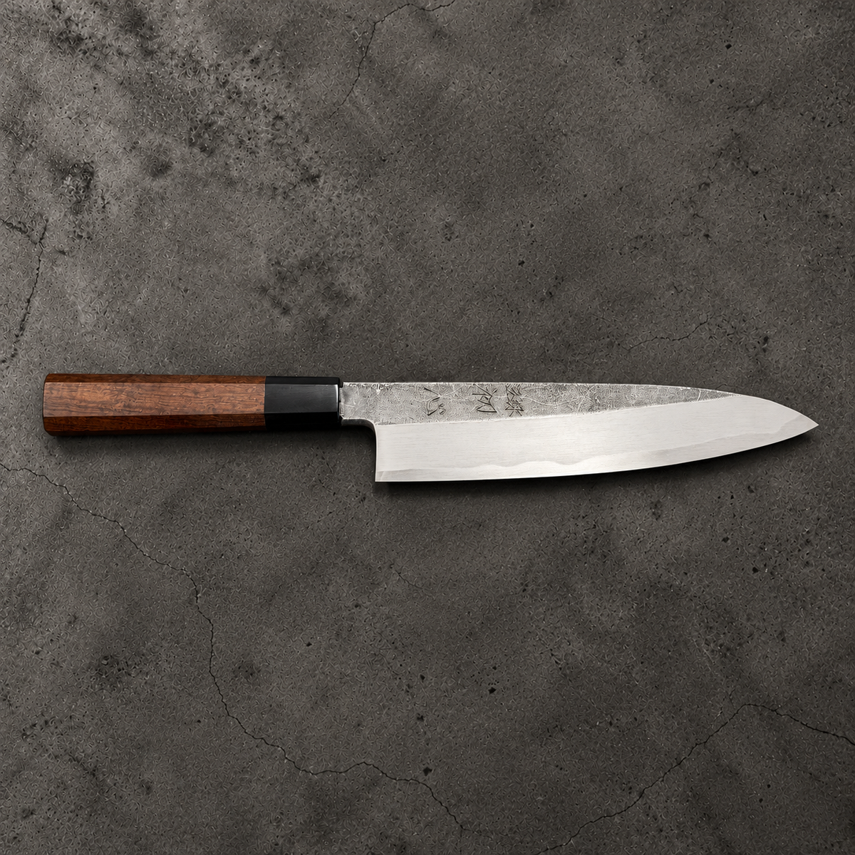 Hatsukokoro Shirasagi Blue #2 gyuto 210mm, full engraved side profile