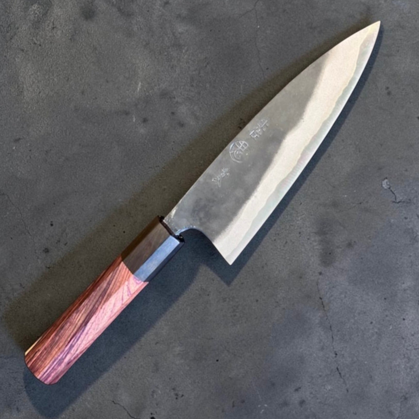 Kyohei Shindo Blue #2 Ko Funayuki 135mm with rosewood and ebony wa handle, front view
