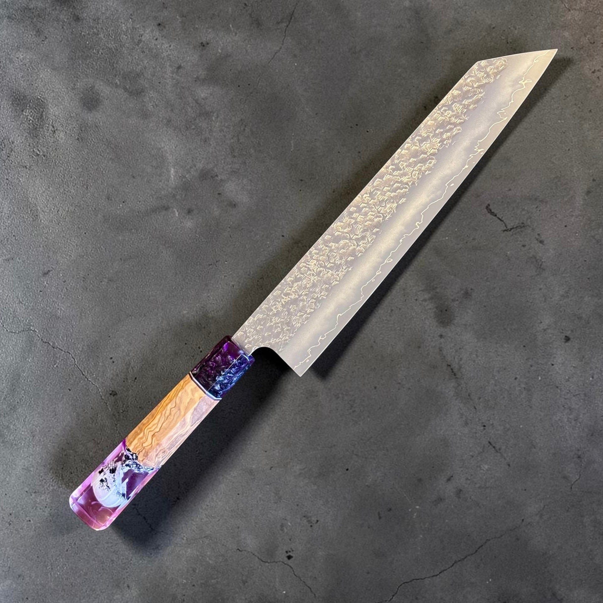 Makoto Kurosaki SG2 Bunka 240mm Prisma Aurora handle reverse side