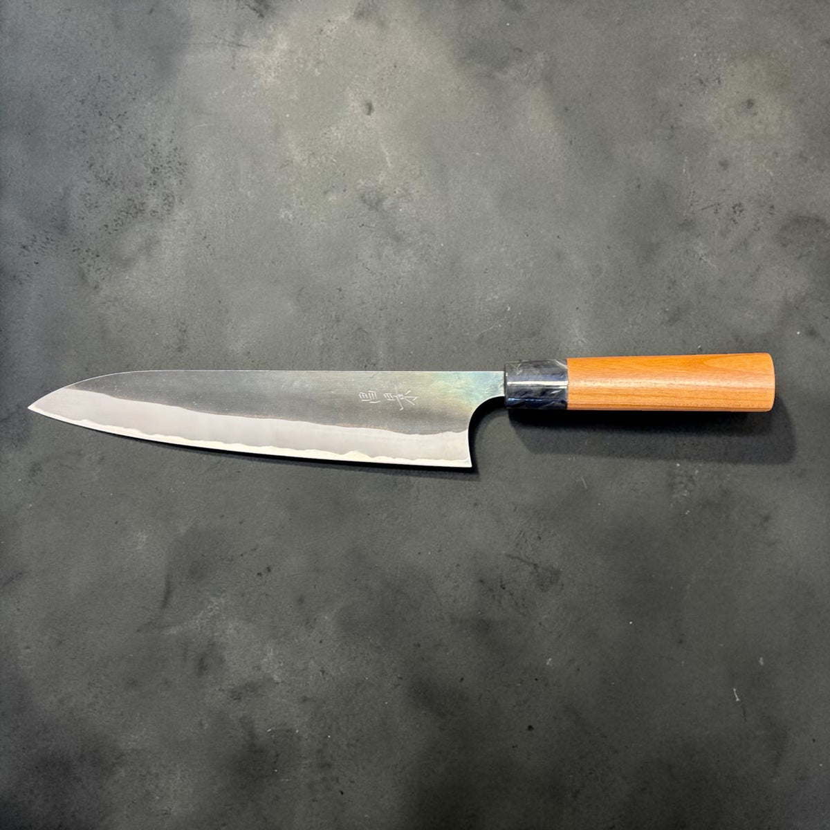 Masakage Mizu Gyuto 210 mm, reverse full profile view of the gyuto.