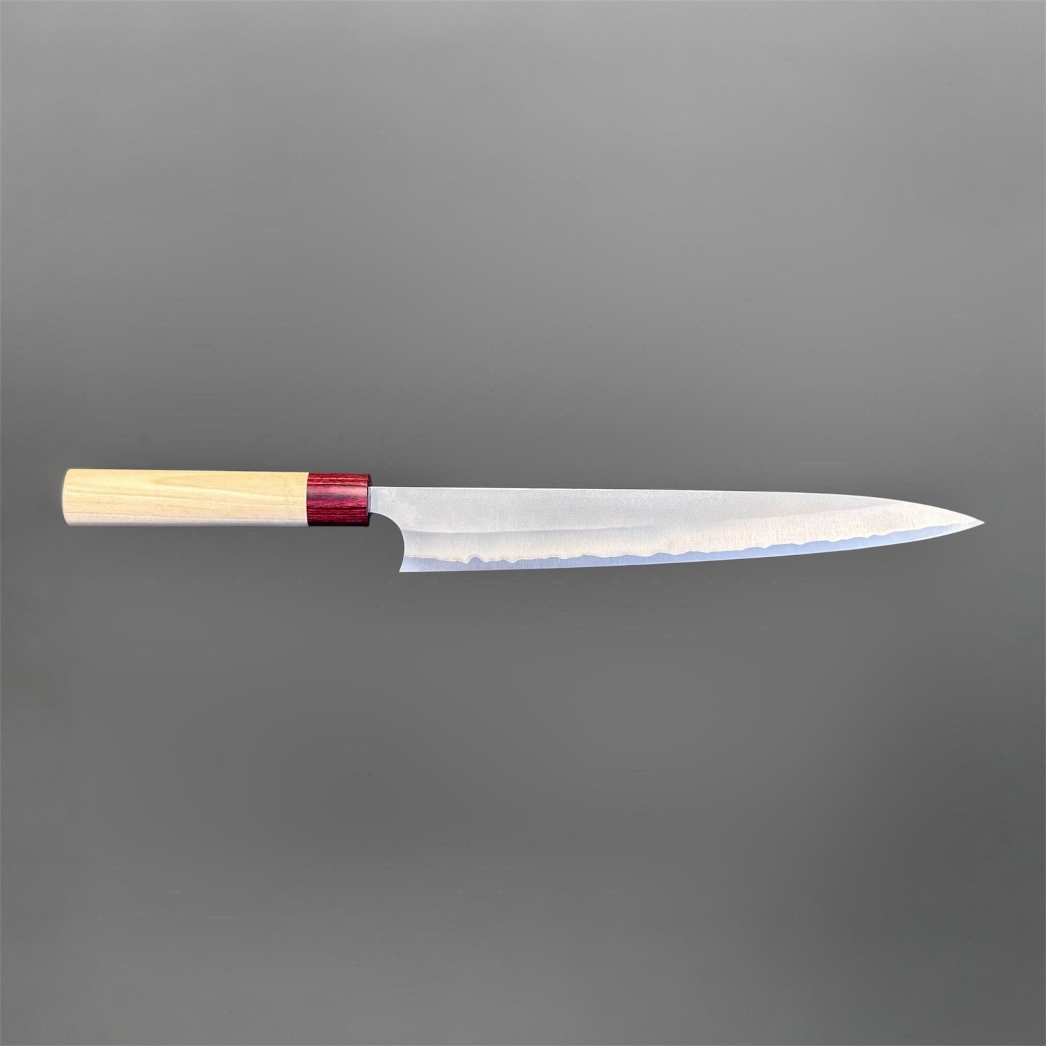 Masakage Yuki Sujihiki 270 mm, full side profile showing the long slicer blade and light wa handle.
