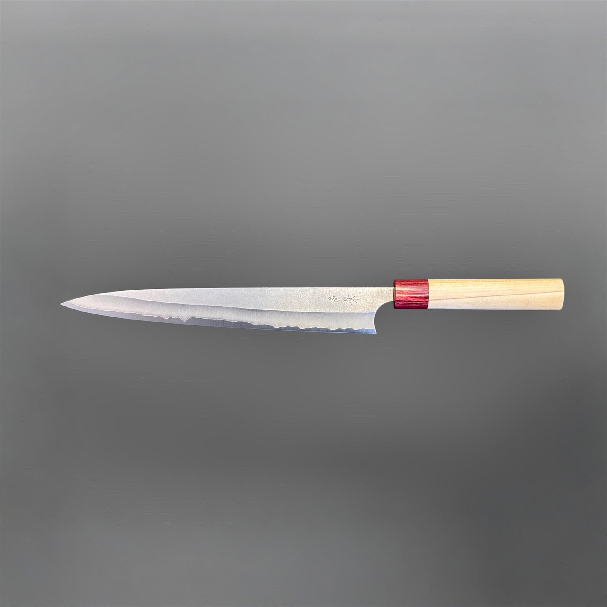 Masakage Yuki Sujihiki 270 mm, full side profile showing the long slicing blade and pale wood handle.