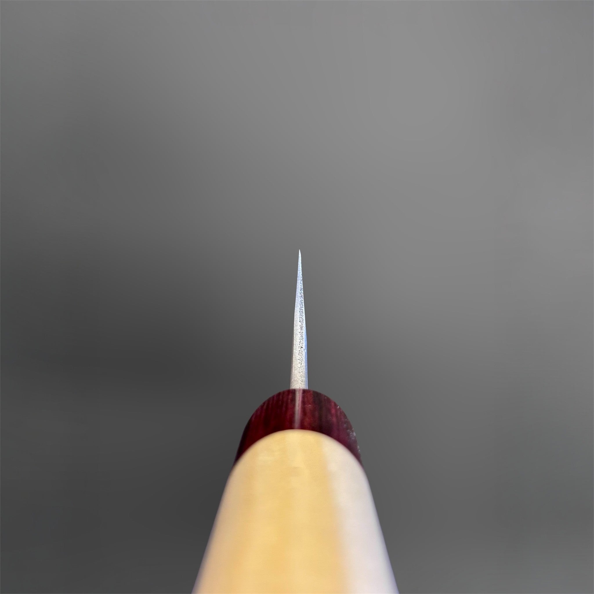 Masakage Yuki White #2 Honesuki 150 mm, Japanese poultry boning knife with hammered stainless cladding and pale wood wa handle.