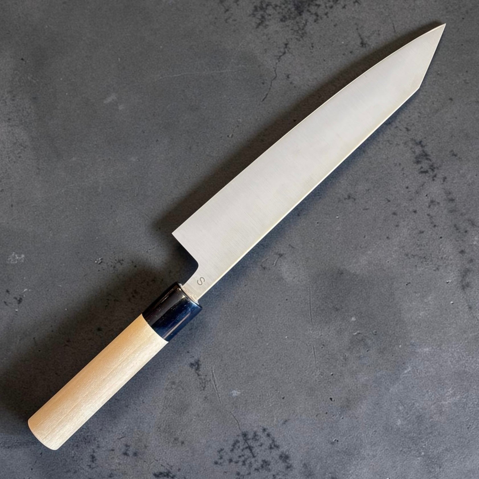 Masamoto SW Swedish Steel Kiritsuke 210mm reverse-side angled view