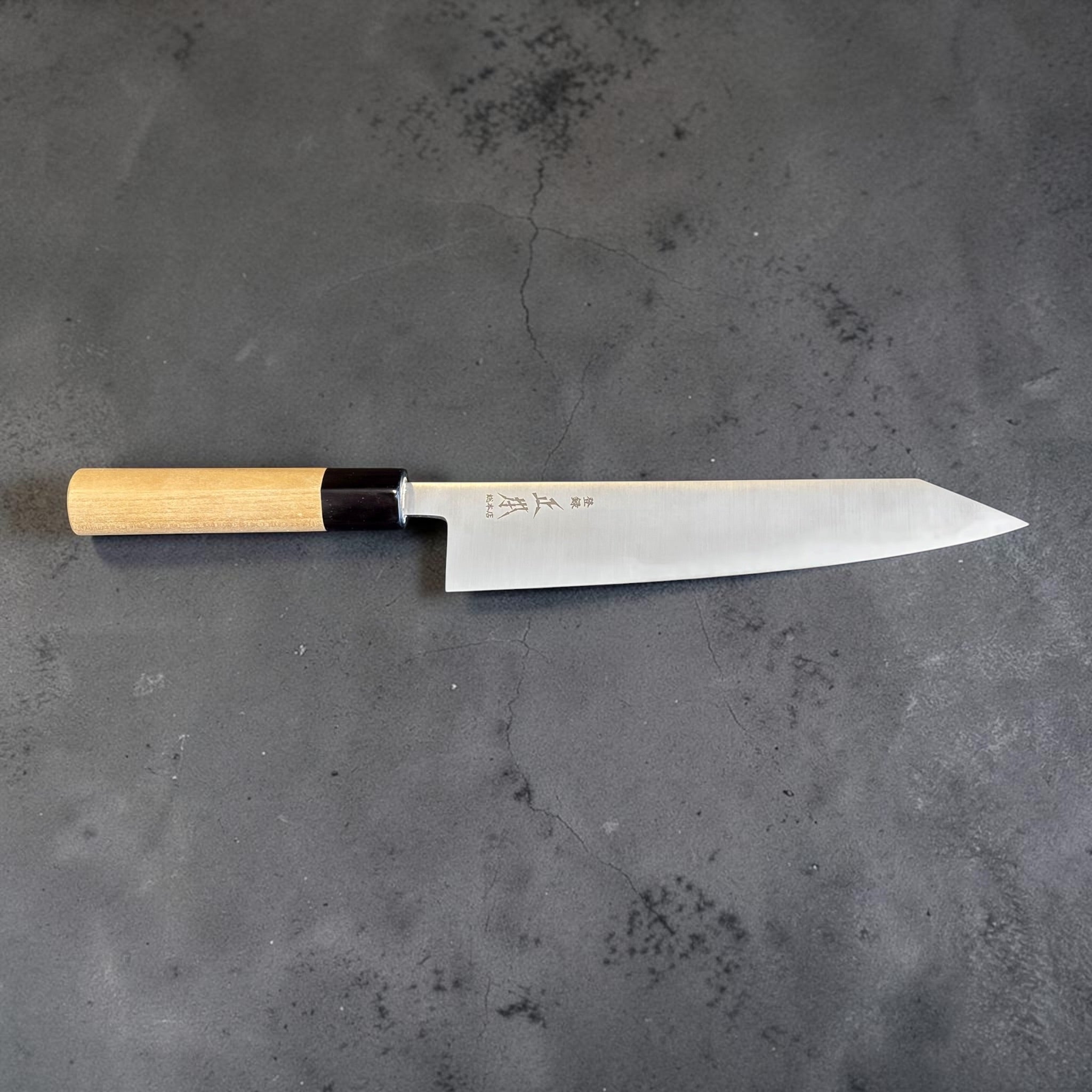 Masamoto SW Swedish Steel Kiritsuke 210mm full profile showing Masamoto engraving