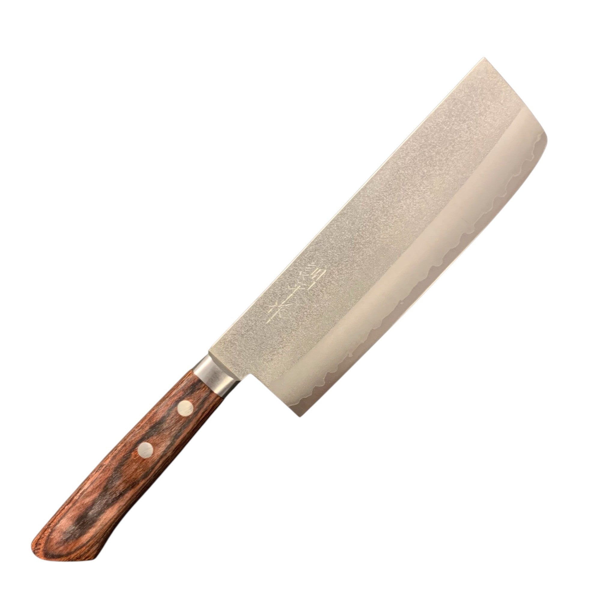 Masutani VG-1 Nashiji Nakiri 165 mm with brown Western handle, right-side blade profile on white background.