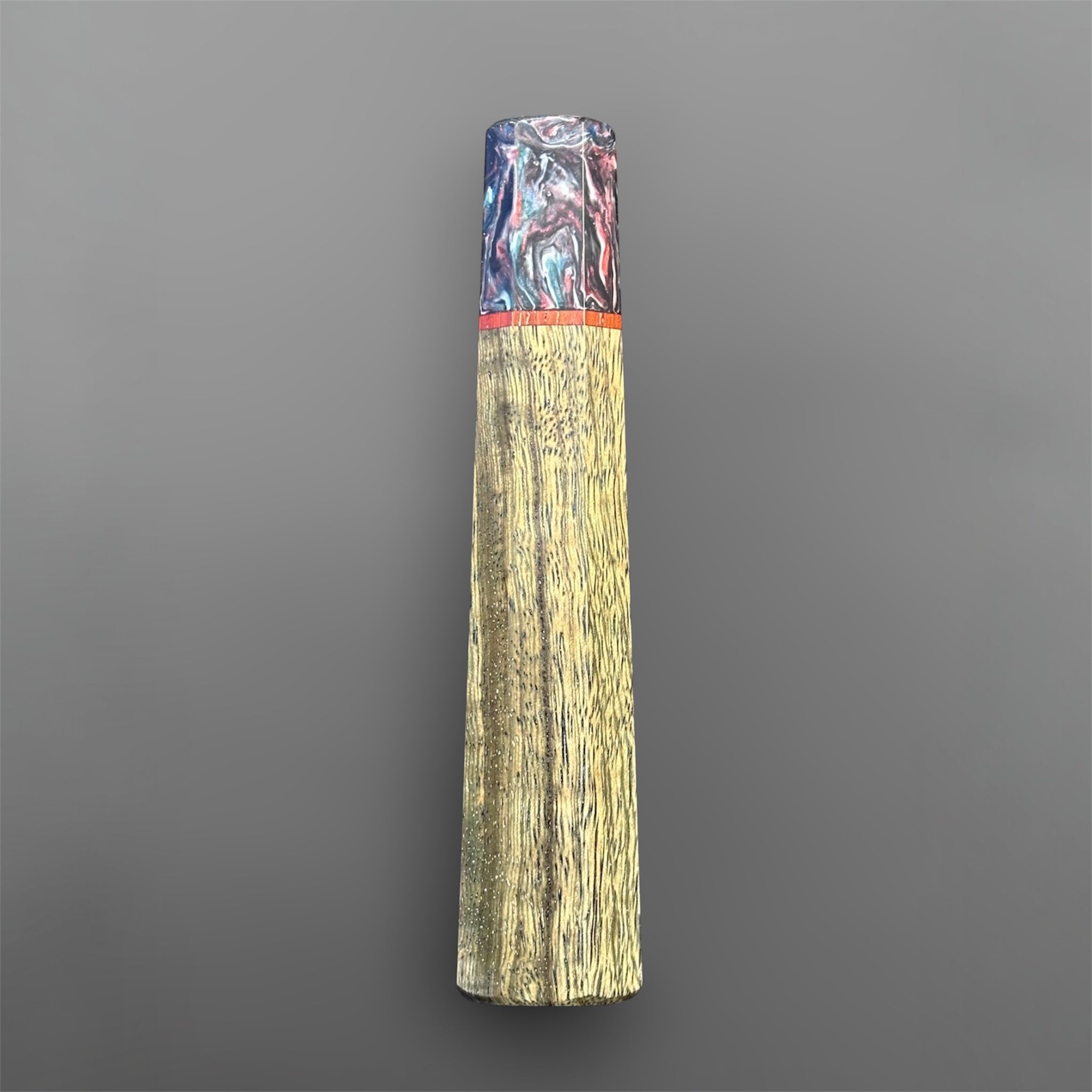Prisma Knife Handle 7, light green figured wood wa handle with dark resin top and red accent spacer.