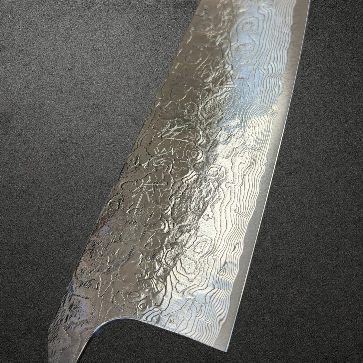 Takeshi Saji SG2 Diamond Damascus Santoku blade only — kanji and damascus detail