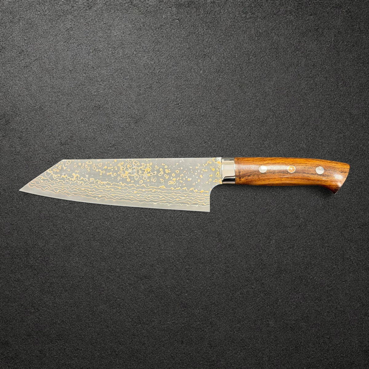 Takeshi Saji VG-10W Gold Damascus Bunka 170mm with ironwood handle, reverse profile