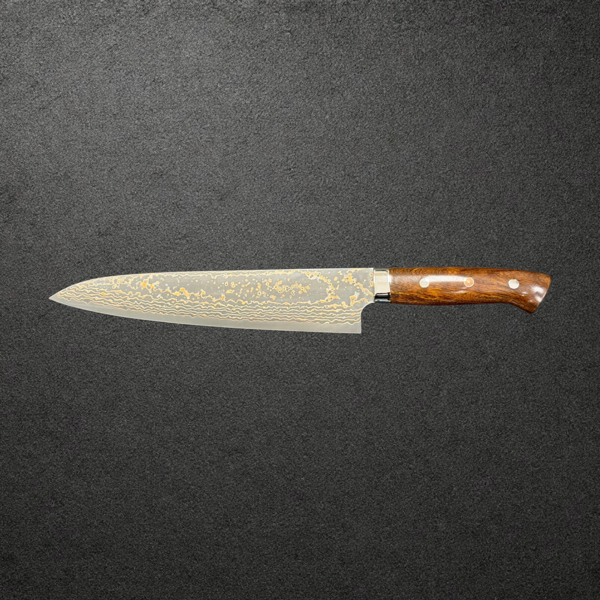 Takeshi Saji VG-10W Gold Damascus Gyuto 240mm with ironwood handle, reverse profile
