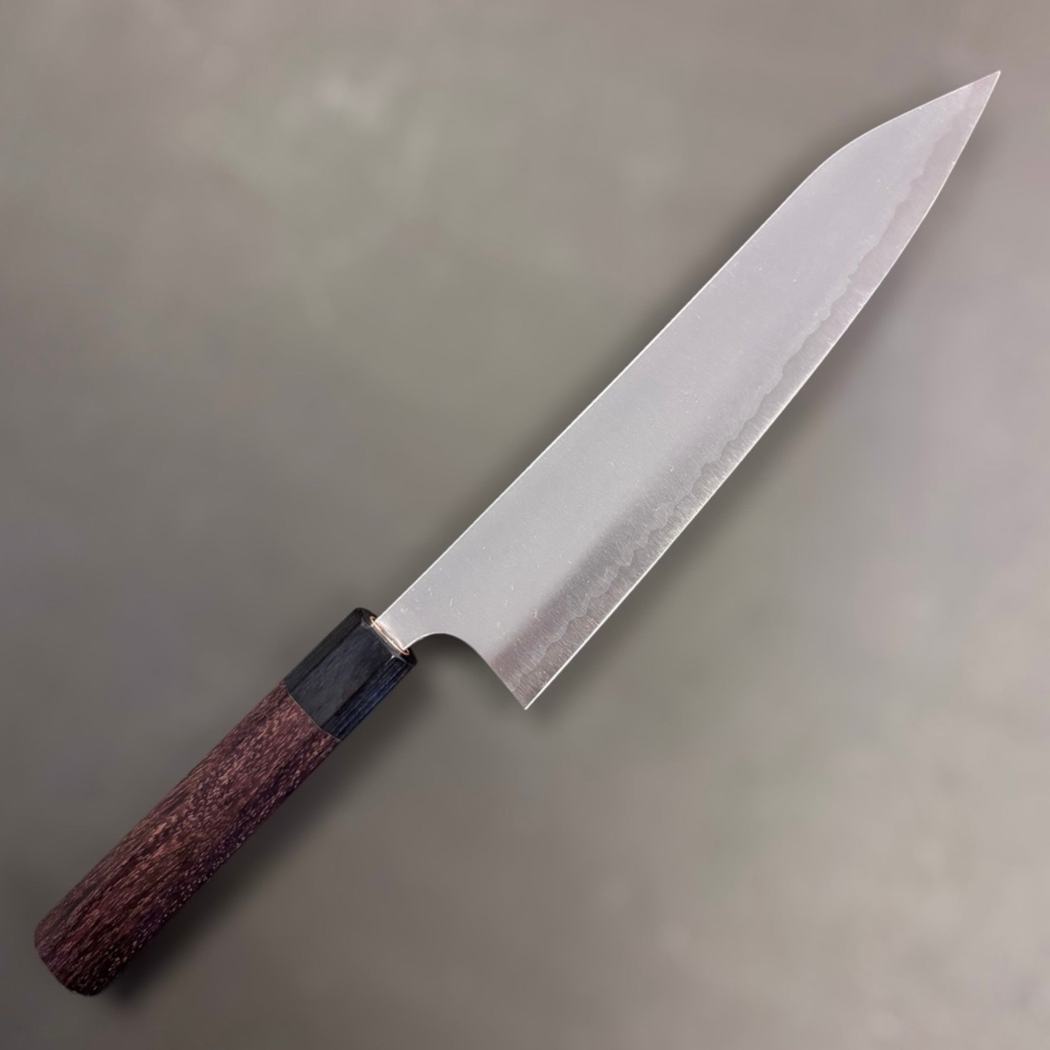 Shibata Koutetsu Aogami Super (AS) Gyuto 210 mm, front side with kanji engraving.