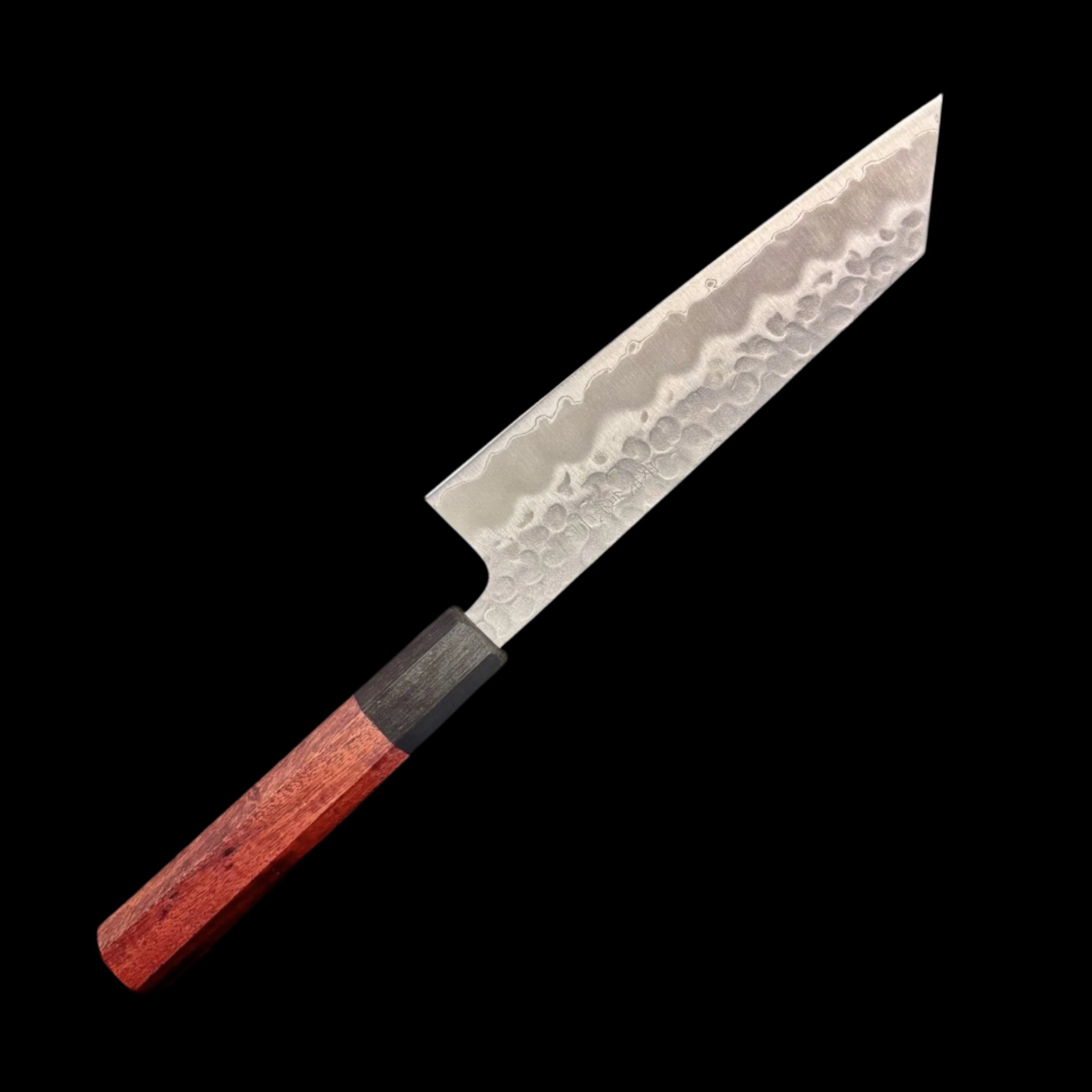 Tokushu White #2 stainless clad tsuchime bunka 175 mm – left‑hand hero shot highlighting hammered cladding.