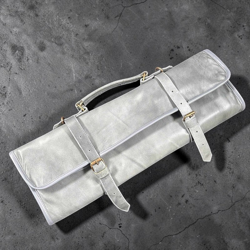 Tokushu Knife Premium Leather Japanese Knife Roll- Grey - Tokushu Knife