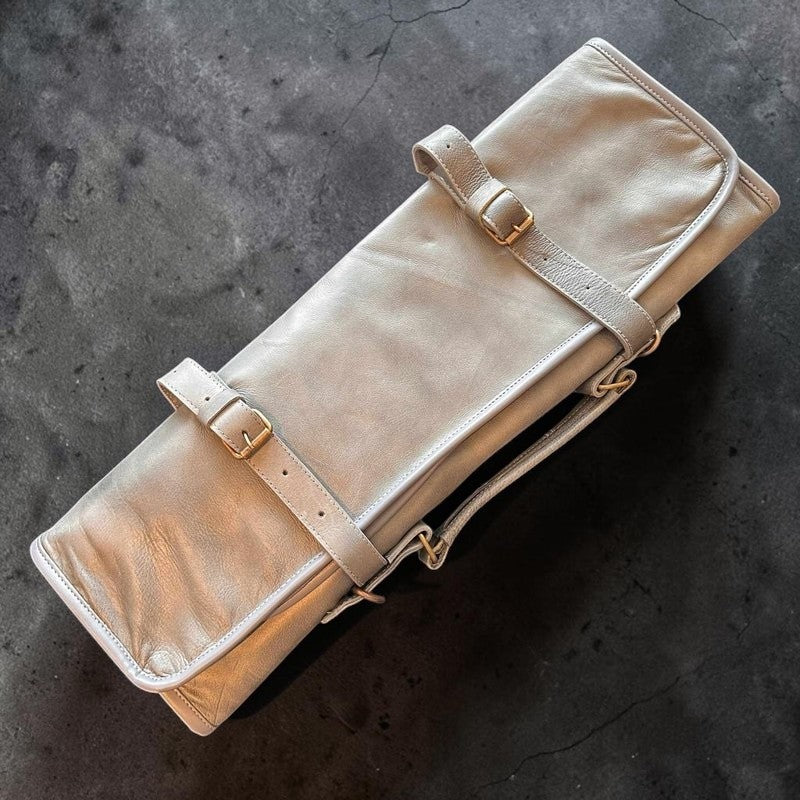 Tokushu Knife Premium Leather Japanese Knife Roll- light gray - Tokushu Knife