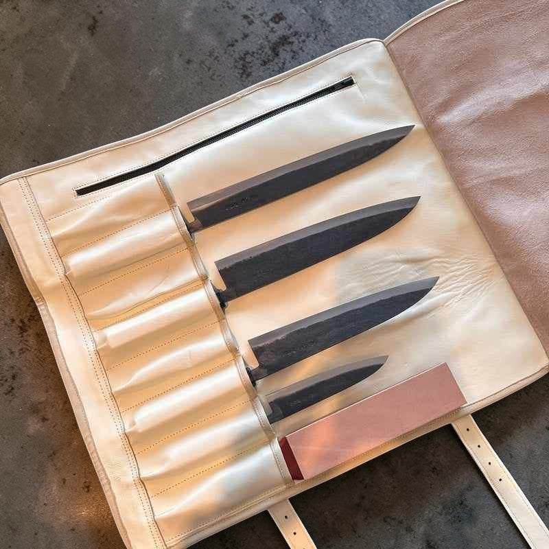 Tokushu Knife Premium Leather Japanese Knife Roll - White - Tokushu Knife