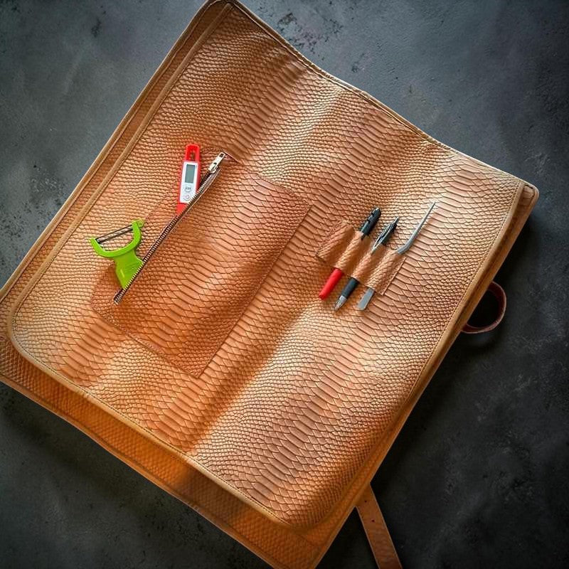Tokushu Knife Premium Leather Knife Roll - suede snake skin embossed - Tokushu Knife