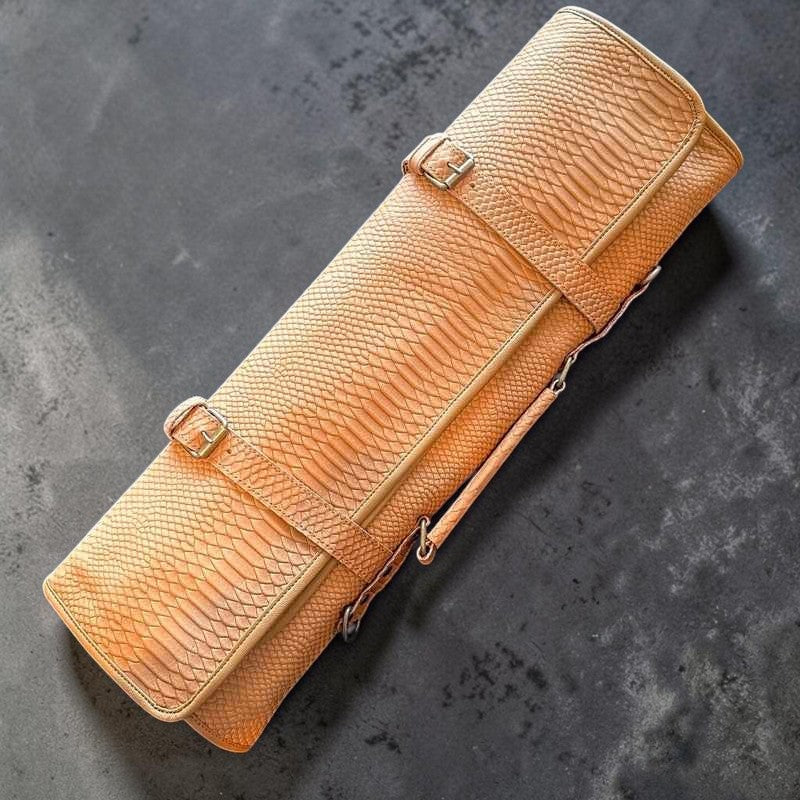 Tokushu Knife Premium Leather Knife Roll - suede snake skin embossed - Tokushu Knife