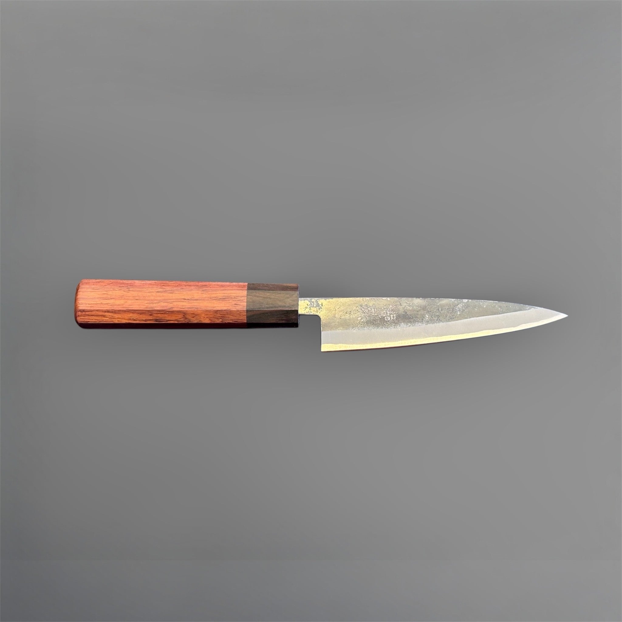 Tokushu Knife Rosewood Series White #2 Kurouchi 135 mm Japanese petty knife, full side profile showing the narrow petty blade and rosewood handle.