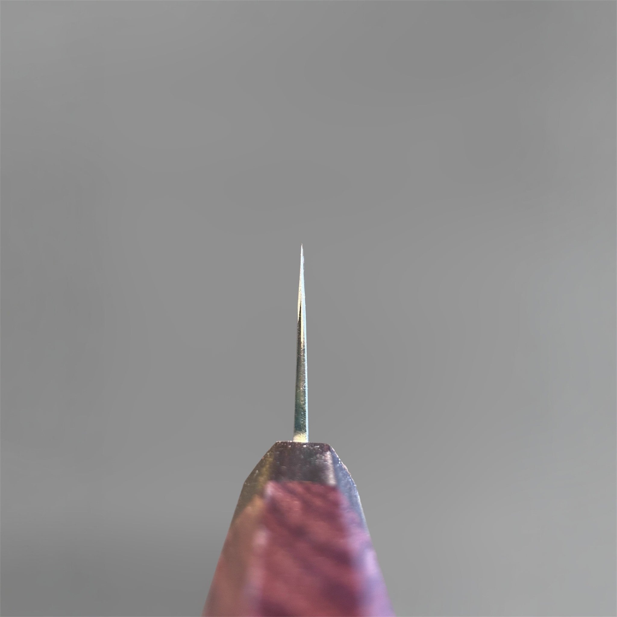 Tokushu Knife Rosewood Series White #2 Kurouchi 165 mm Japanese santoku knife, choil view highlighting blade thickness and grind.