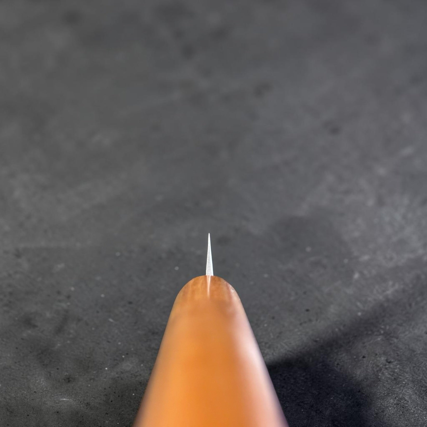 Tip and choil view of Tokushu Knife Stainless Clad White #2 Tsuchime Petty 80mm showing the thin blade geometry.