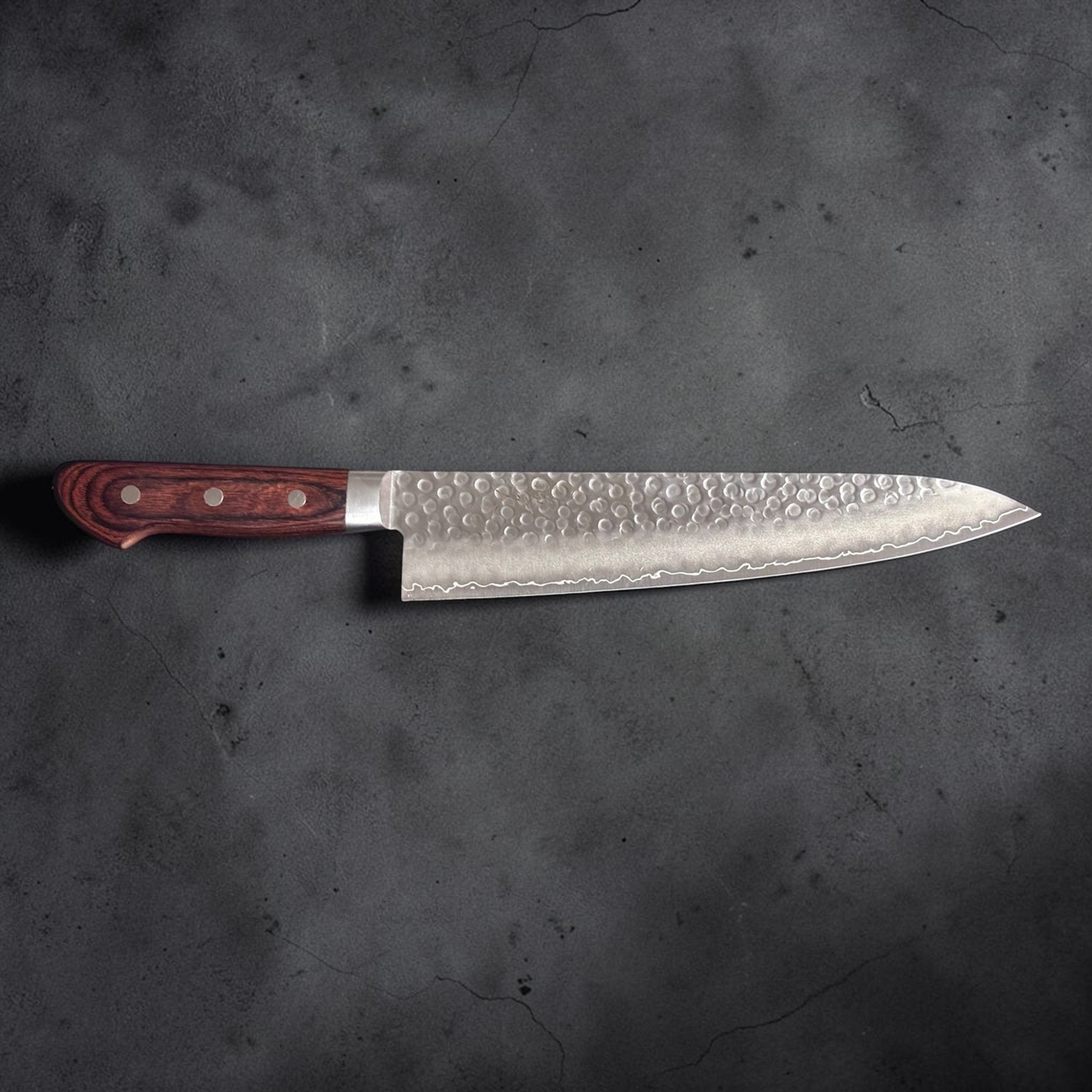 Tsunehisa Swedish Steel Tsuchime Gyuto 240mm with Brown Western Handle