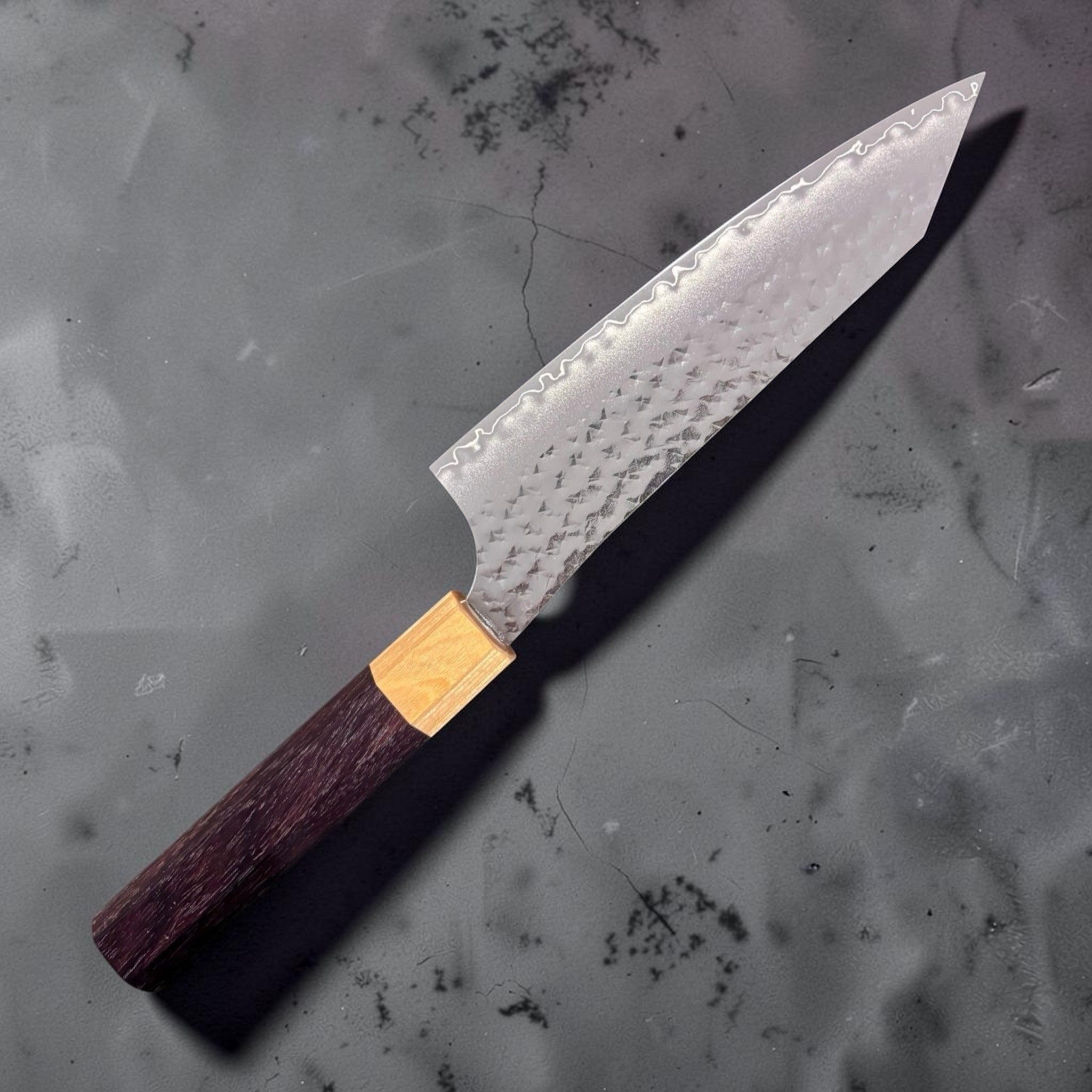 Yu Kurosaki Senko Ei SG2 Bunka 170 mm, left-side blade view highlighting the etched cladding line.