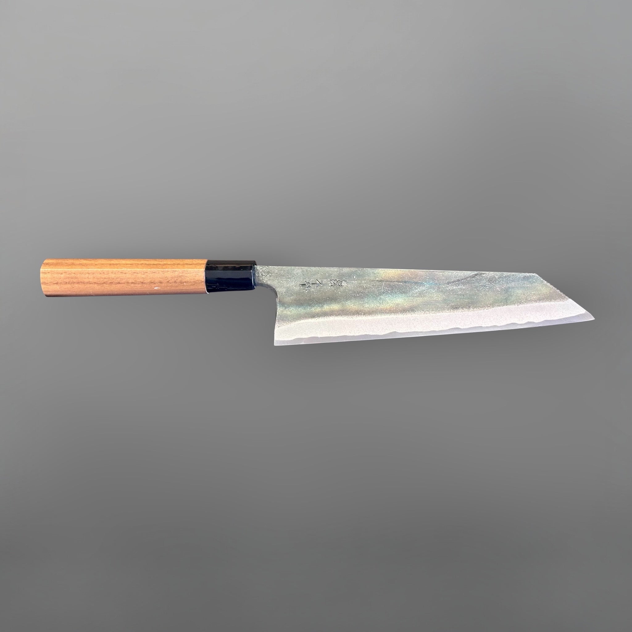 Zakuri AS Kurouchi Bunka 180 mm with kurouchi finish and wa handle, side profile product photo showing blade shape and handle.