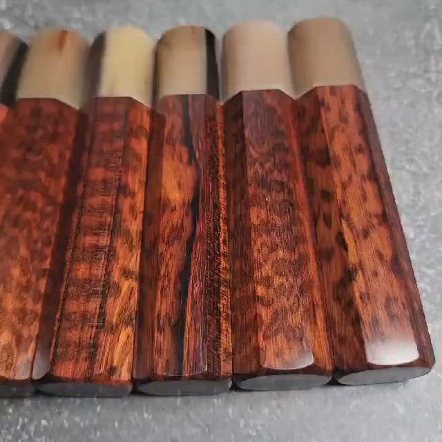 
                  
                    Load and play video in Gallery viewer, Tokushu Snakewood with Nickel Spacer and Horn Ferrule Medium
                  
                
