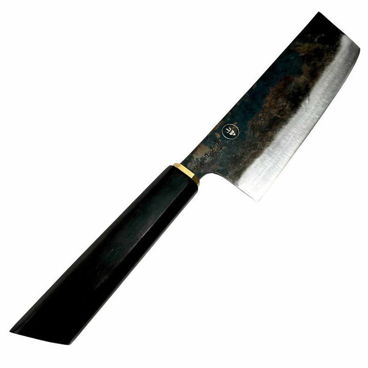Dao Vua Special Edition Nakiri Carbon Steel Kurouchi Ebony and Brass Wa Handle - Tokushu Knife