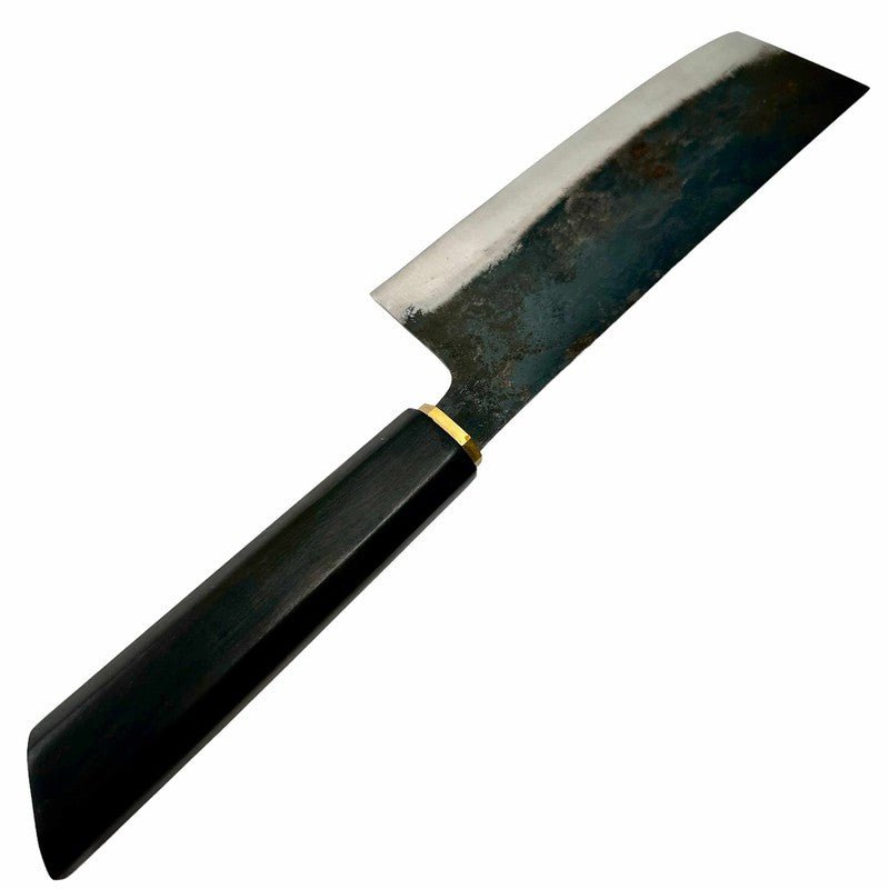 Dao Vua Special Edition Nakiri Carbon Steel Kurouchi Ebony and Brass Wa Handle - Tokushu Knife