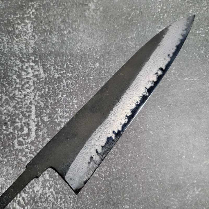 HATSUKOKORO Shinkiro Damascus Kurouchi Blue Super Steel Gyuto 210mm (no handle) - Tokushu Knife