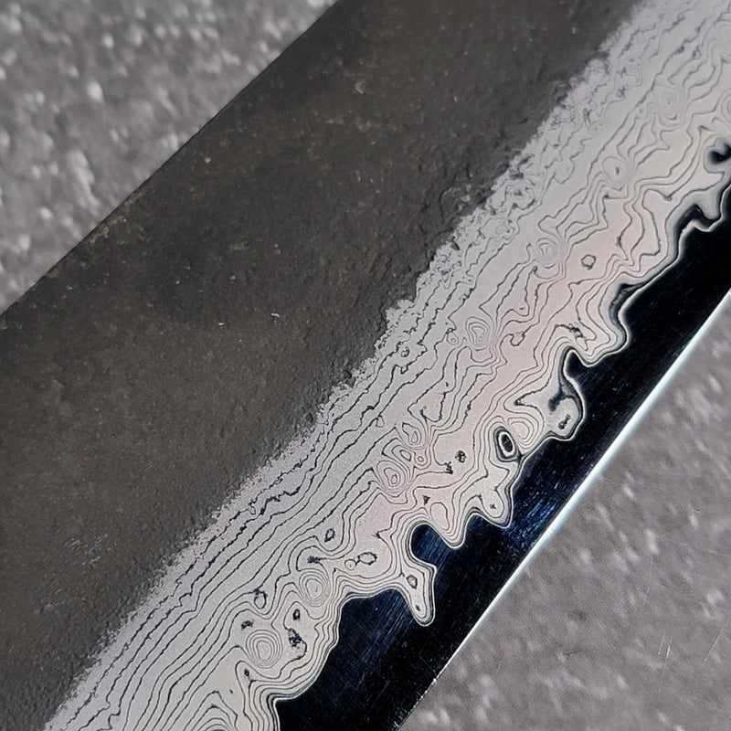 HATSUKOKORO Shinkiro Damascus Kurouchi Blue Super Steel Gyuto 210mm (no handle) - Tokushu Knife