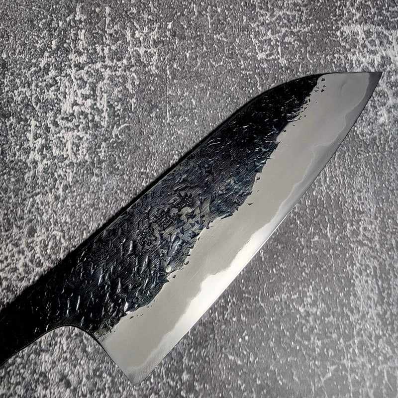 Kisuke Manaka Hon-Warikomi Kurouchi Tsuchime Blue #1 165mm Santoku. Blade Only Tokushu Knife.