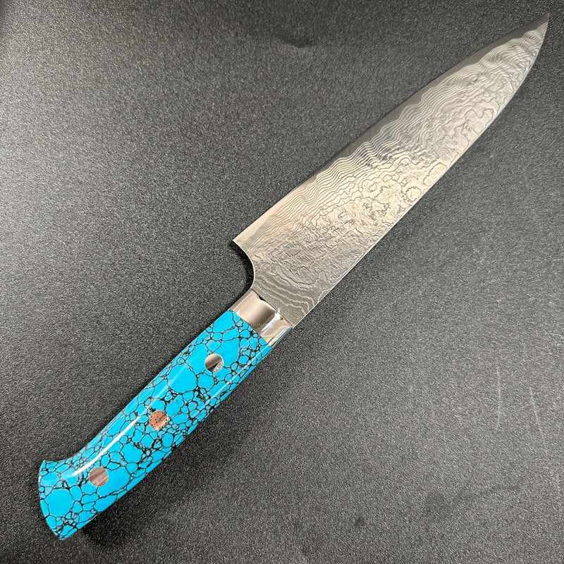 Saji Hamono R2 Diamond Damascus - Japanese 180mm Gyuto Knife with Turquoise Handle - Tokushu Knife