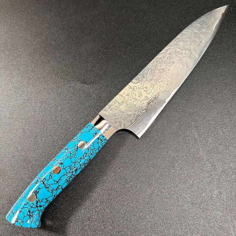 Saji Hamono R2 Diamond Damascus - Japanese 180mm Gyuto Knife with Turquoise Handle - Tokushu Knife