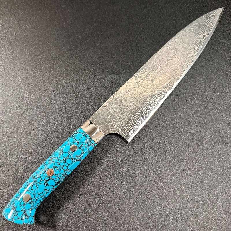Saji Hamono Takeshi Saji R2 Diamond Damascus SG2 Steel 210mm Gyuto Turquoise Handle - Tokushu Knife