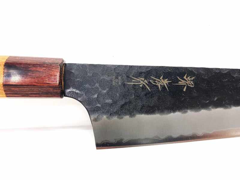 Sakai Takayuki 190mm Stainless Clad Aogami Super Steel Kurouchi Tsuchime 190mm Kengata with Zelkova Wa Handle Tokushu Knife.