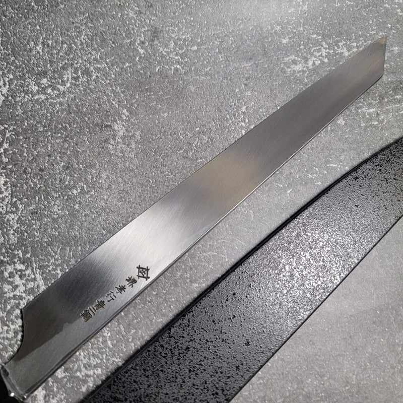 Sakai Takayuki "Hein" by Itsuo Doi Blue #2 Mirror Polished 300m Kengata Yanigiba with Ebony Handle and Saya - Tokushu Knife