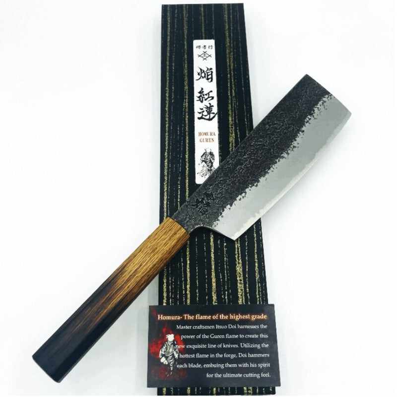 Sakai Takayuki Itsuo Doi Guren Aogami #2 180mm Nakiri With Burnt Oak Wa Handle Tokushu Knife.