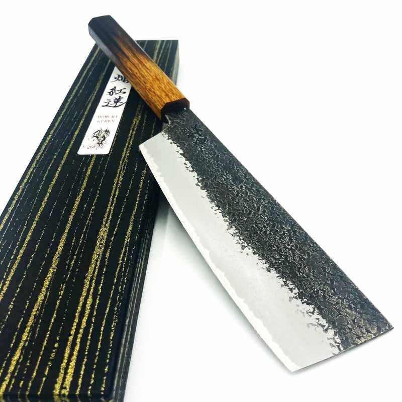 Sakai Takayuki Itsuo Doi Guren Aogami #2 180mm Nakiri With Burnt Oak Wa Handle Tokushu Knife.