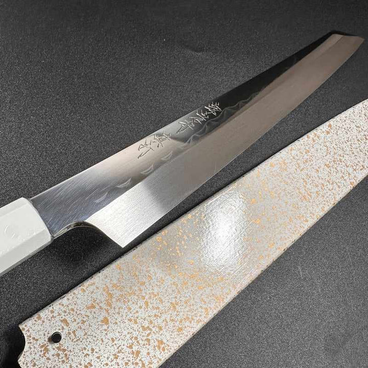 Sakai Takayuki Mirrored Honyaki Water-Quenched Kiritsuke-Yanagiba 300mm SHINUCHI with Saya Sheath - Tokushu Knife