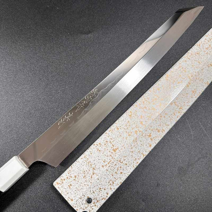 Sakai Takayuki Mirrored Honyaki Water-Quenched Kiritsuke-Yanagiba 300mm SHINUCHI with Saya Sheath - Tokushu Knife