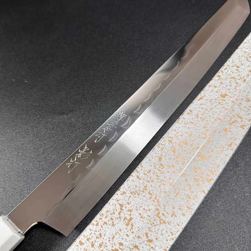 Sakai Takayuki Mirrored Honyaki Water-Quenched Sakimaru Yanagiba (Sashimi) 300mm KAGEUCHI with Saya Sheath - Tokushu Knife