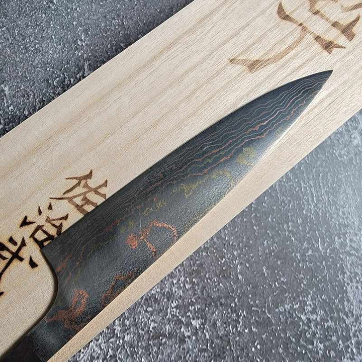 Takeshi Saji Aogami #2 Rainbow Damascus 130mm Petty No Handle Tokushu Knife.